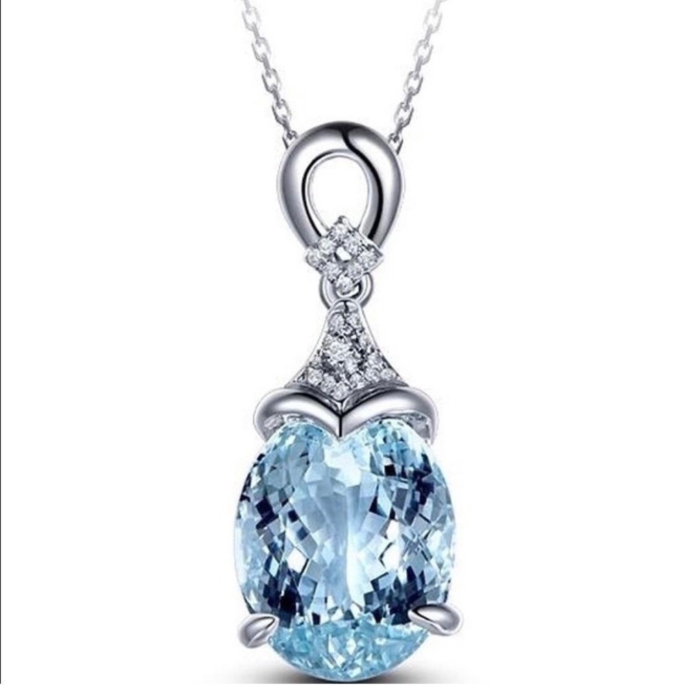NEW Pear Shaped Light Blue Natural Stone Pendant Necklace